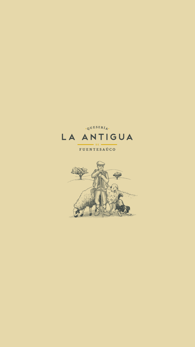 Logo Queseria La Antigua de Fuentesauco- imagen del logo y un pastor con ovejas